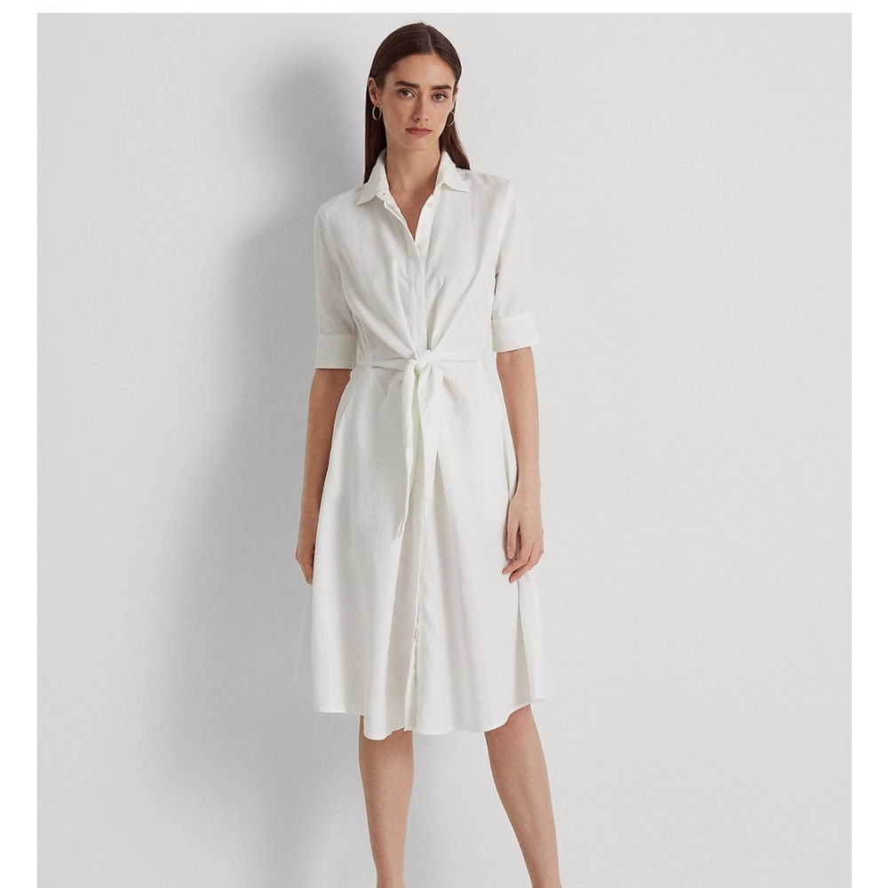 Lauren Ralph Lauren Blue and White Striped Fit & Flare Cotton Shirtdress